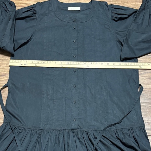 Ulla Johnson Black Cotton Tiered Button Front Dress Size 14 - Picture 3 of 10